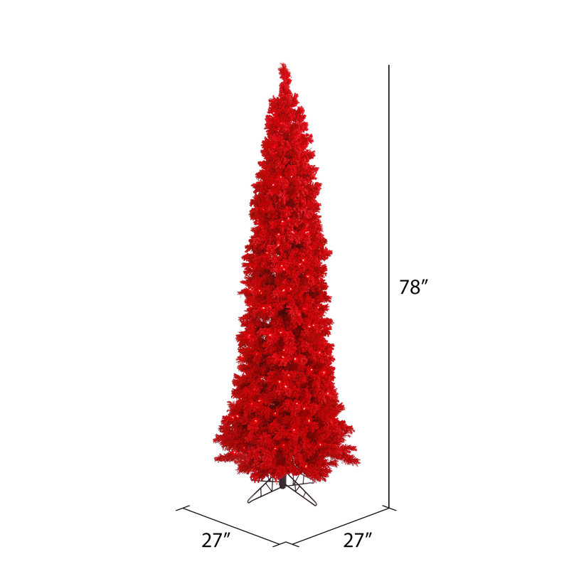 Hashtag Home Flocked Red Fir Pencil 6.5' Artificial Christmas Tree with 250 Red Lights